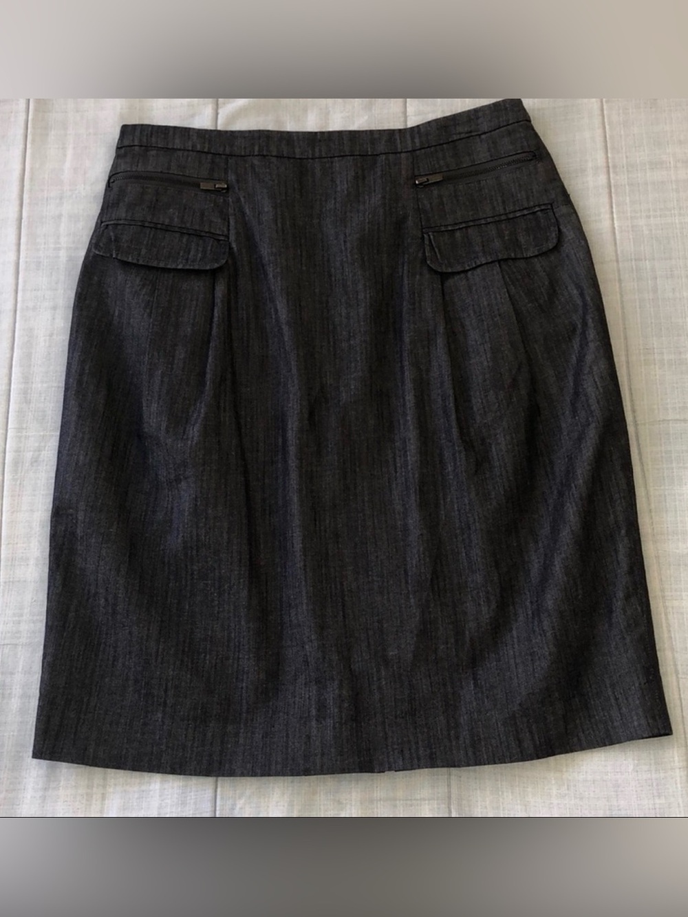 CALVIN KLEIN Gray Career Skirt Pockets Tuck Pleats Zip Back Lined Sz 2